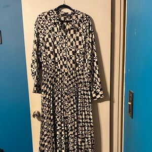 Eloquii Monochrome Checkered Long Sleeve Dress